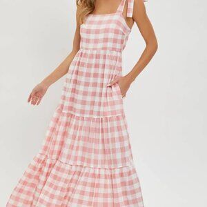 NWT Pink and White Gingham Maxi Dress